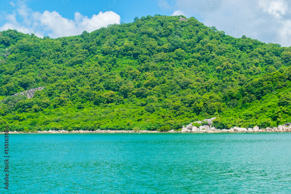 Stone sea shore at a paradise island -the South China sea - Vietnam Nha Trang bay