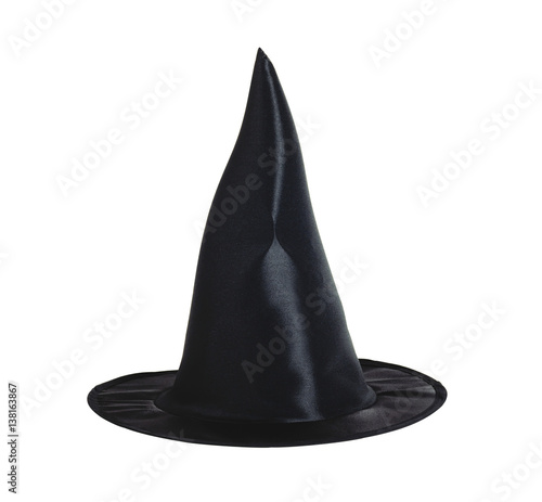 Black halloween witch hat isolated on white
