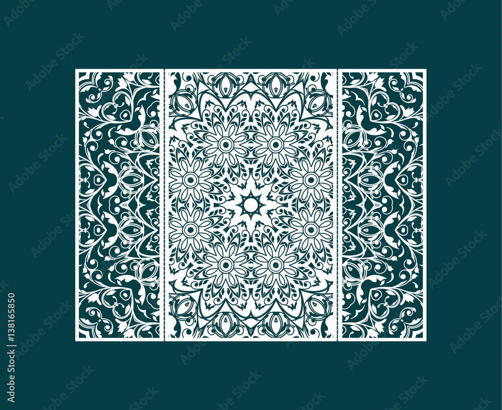 Obraz premium Flyer laser cut a mandala. Cut paper card with lace pattern. Wedding invitations, postcards and business cards templates. Decorative cards for laser cutting.
