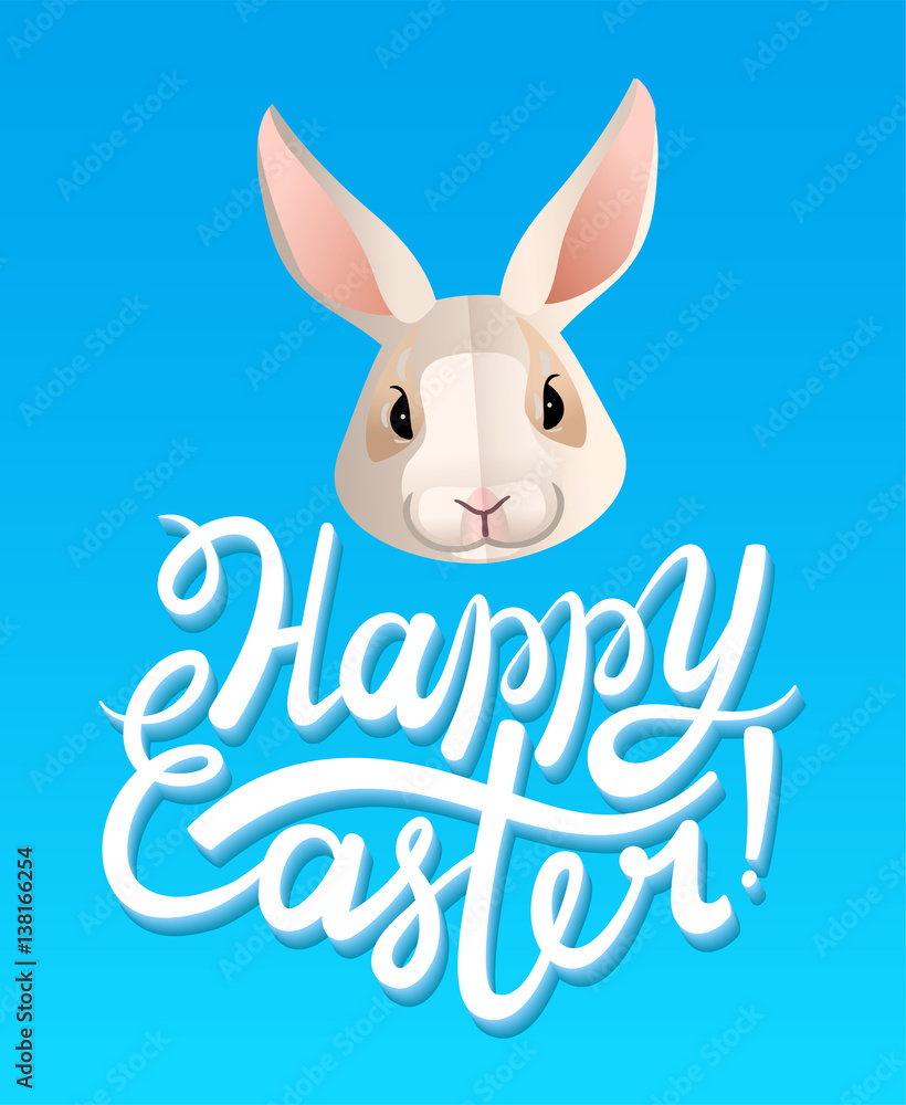 Vector hand drawn lettering with bunny happy easter greeting card Vector hand drawn lettering with bunny happy easter greeting card