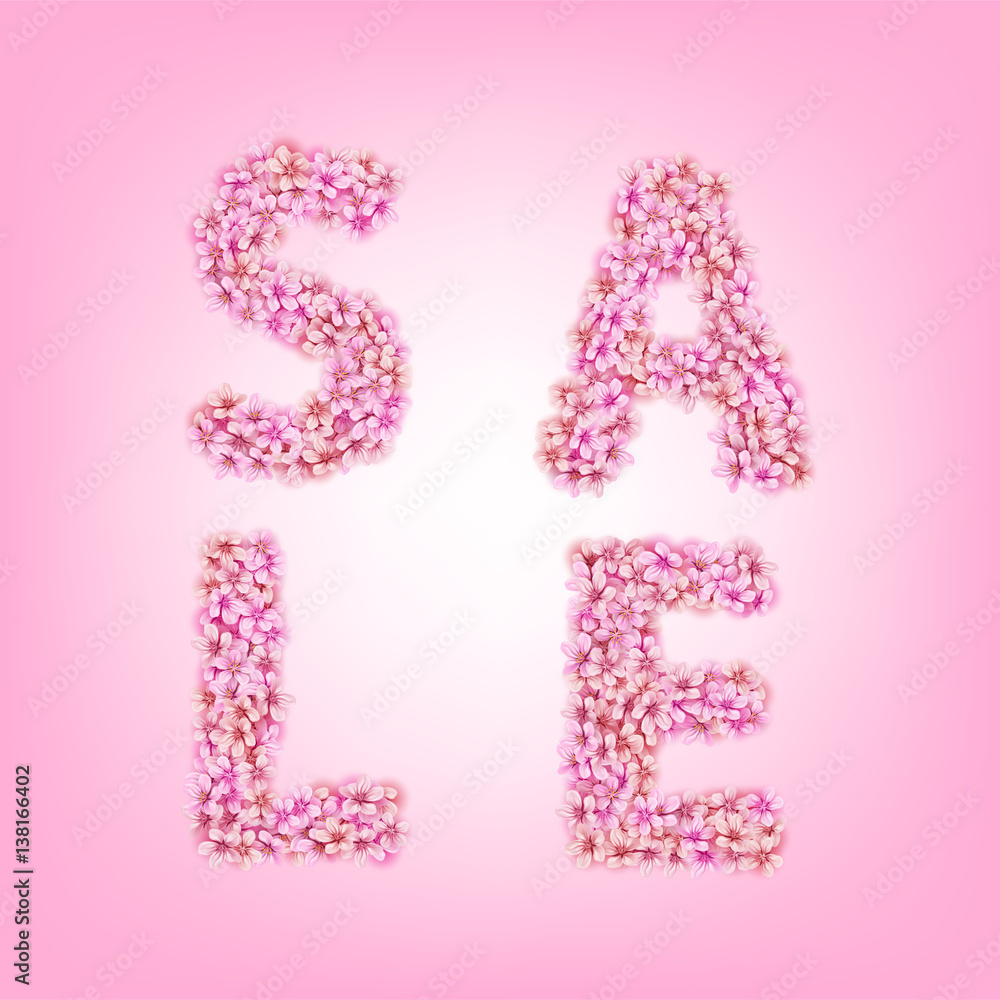 Vector Sale floral letter pink sakura japan cherry flowers spring season