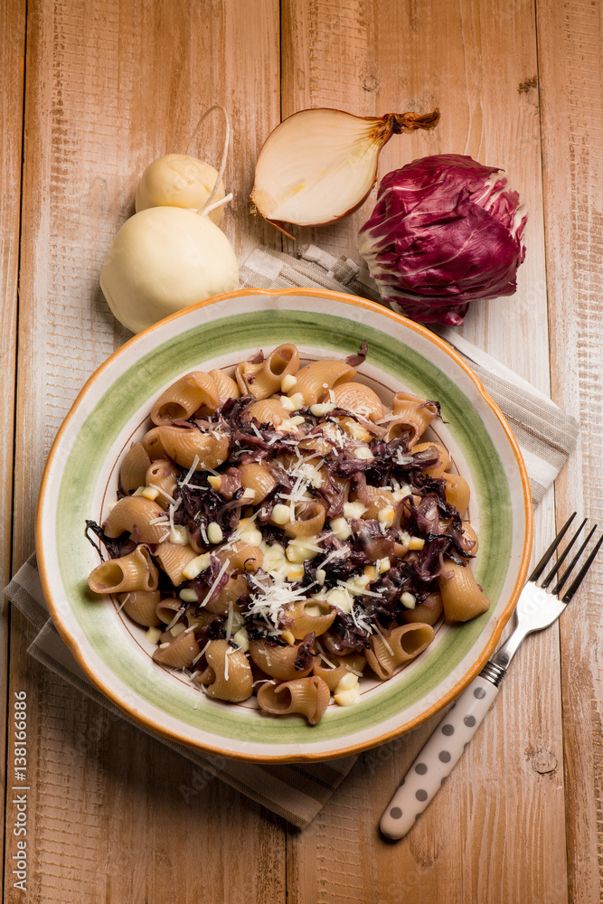 integral pasta with red chicory and scamorza cheese integral pasta with red chicory and scamorza cheese