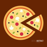 Cartoon salami pizza in flat style. Vector illustration