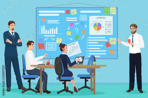 Business People Group Presentation Finance, businesspeople Team Training coworking conference meeting Flat Vector Illustration.