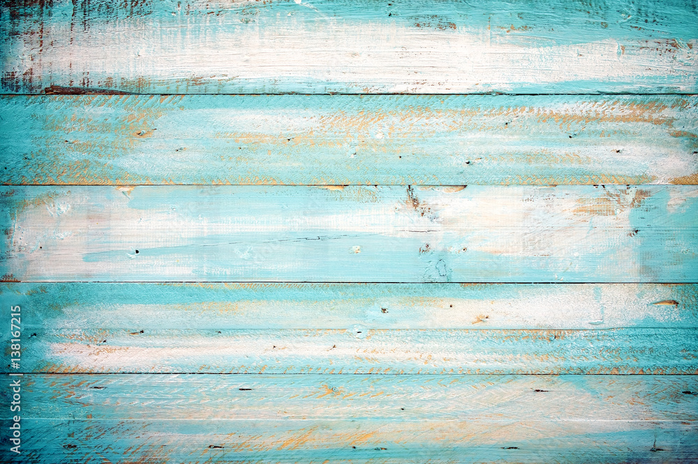 vintage beach wood background - old blue color wooden plank - obrazy, fototapety, plakaty 