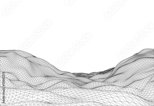 Abstract geometric background with digital landscape or waves. Vector futuristic illustration.