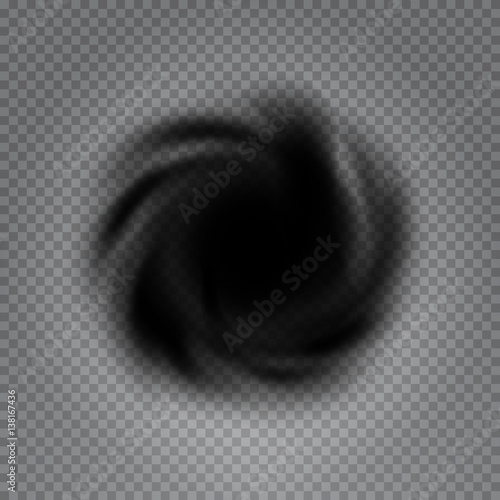 Space black hole isolated on back transparent background. Vector illustration, eps 10. Special light effect bright. Swirl and explosion design object.