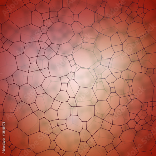 Chemistry pattern, polygonal molecule structure on red background. Medicine, science, microbiology concept, vector illustration.