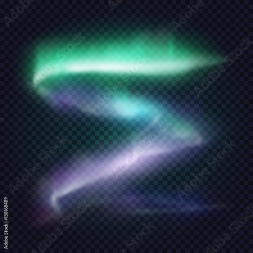 Realistic northern lights. Vector aurora borealis on transparent background. Beautiful natural effect for design projects.