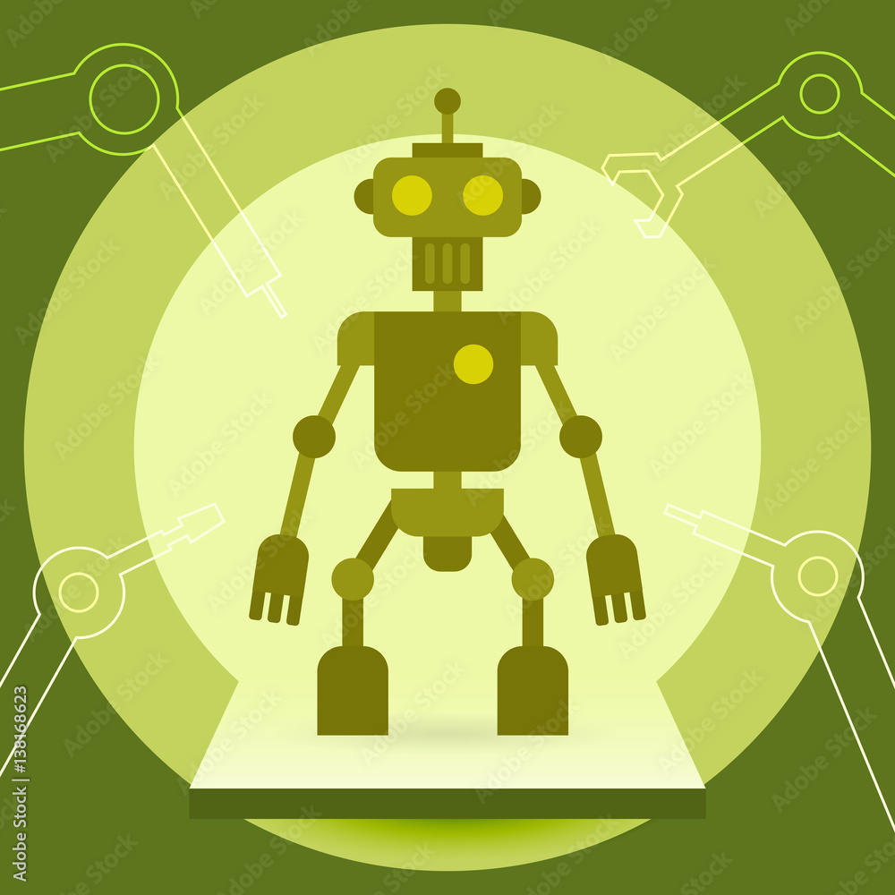 Cartoon funny retro robots in vintage hipster style. Vector illustration.