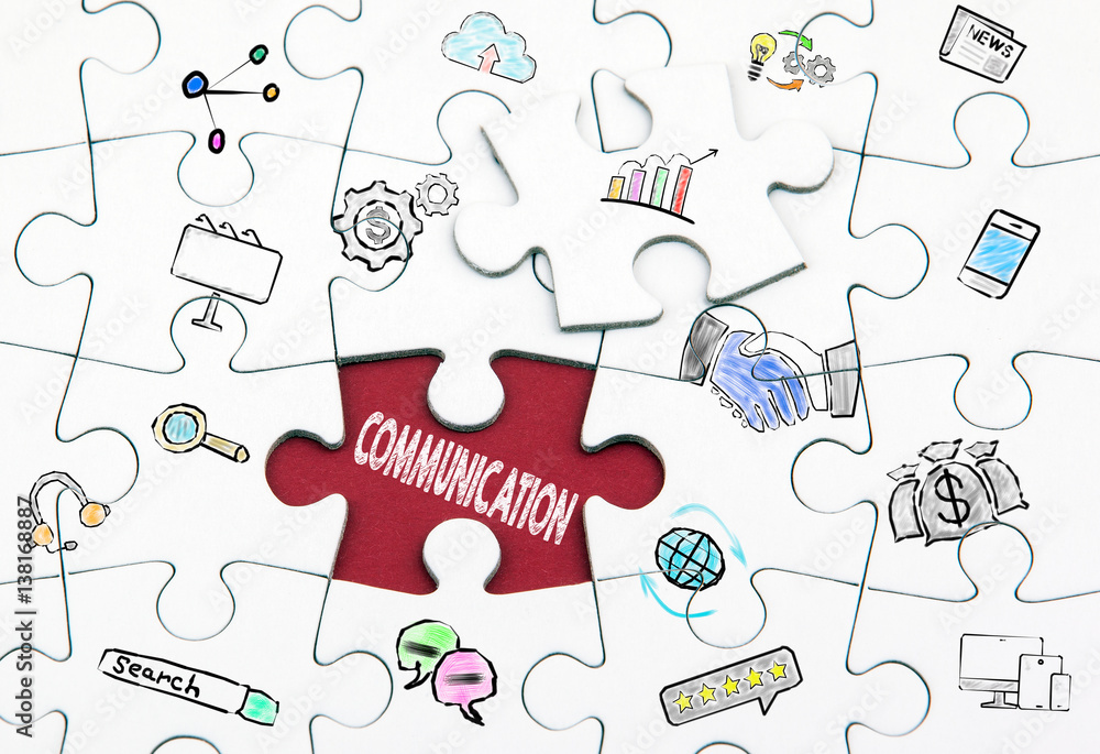 Communication concept. White last piece of a Puzzle.