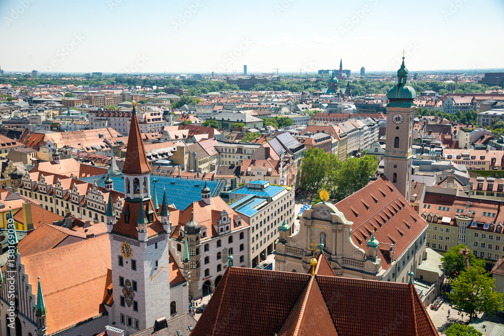 Aerial view of Munich city center from the City Hall