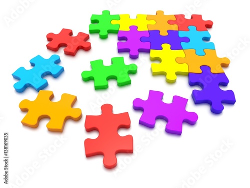 3D rendered Jigsaw Puzzle concept, depicting teamwork and connection