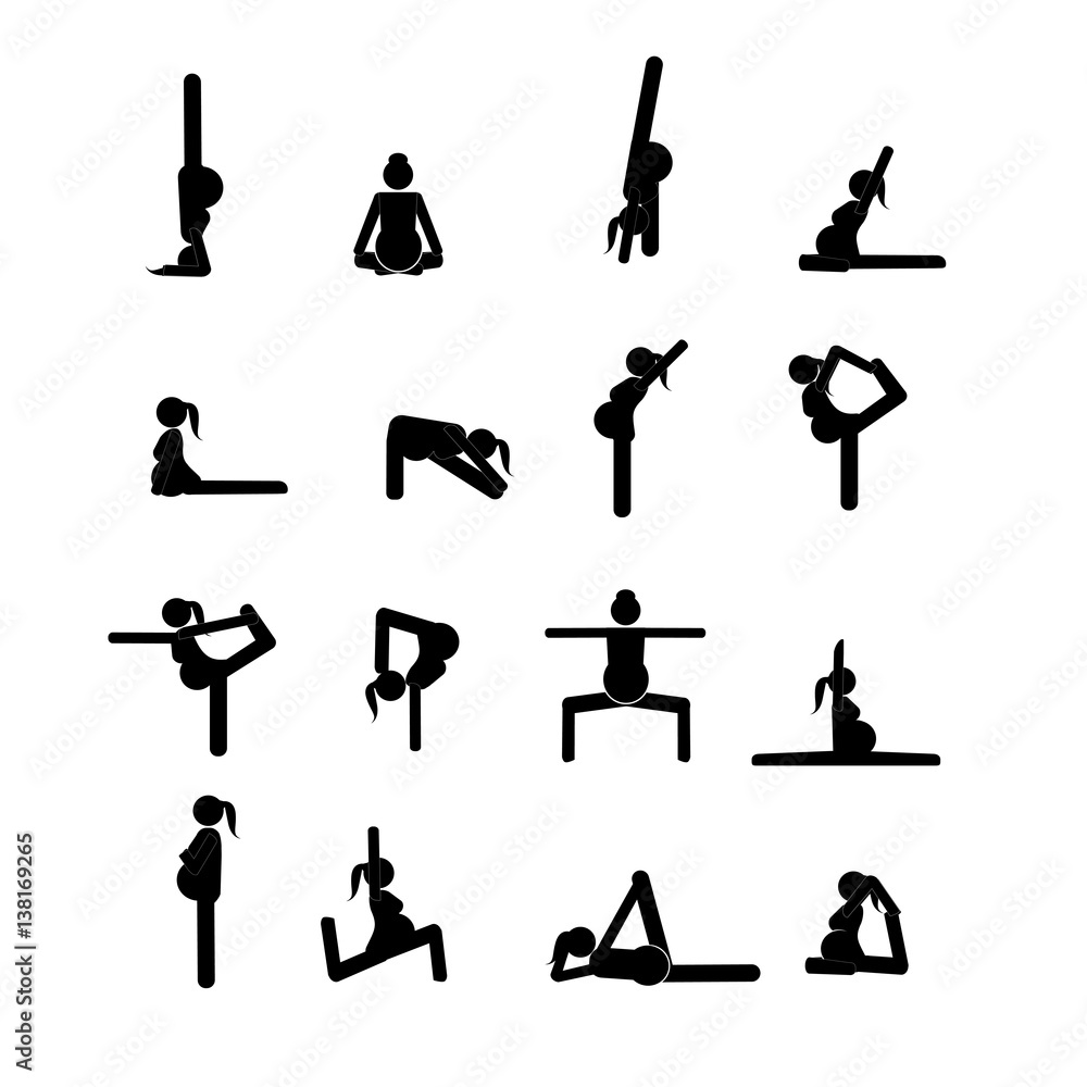 Stick figures. Pregnant woman doing yoga poses. Stick figures. Pregnant woman doing yoga poses.