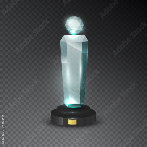 Realistic empty glass trophy awards. Glossy transparent prize for award. Vector illustration.