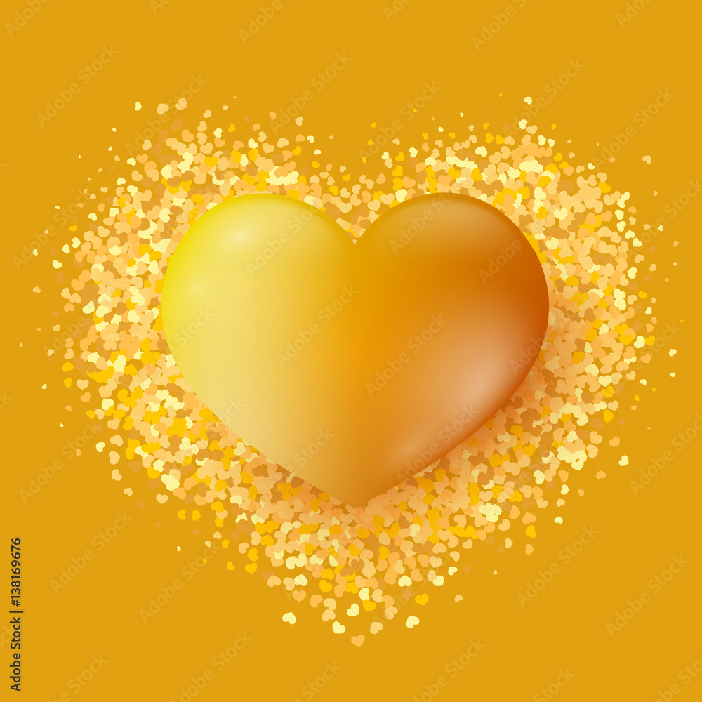 Valentines Day Background With Hearts Confetti. Glitter Gold And