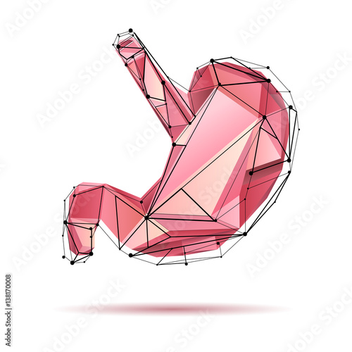 Low poly style isolated stomach in shades of pink color.