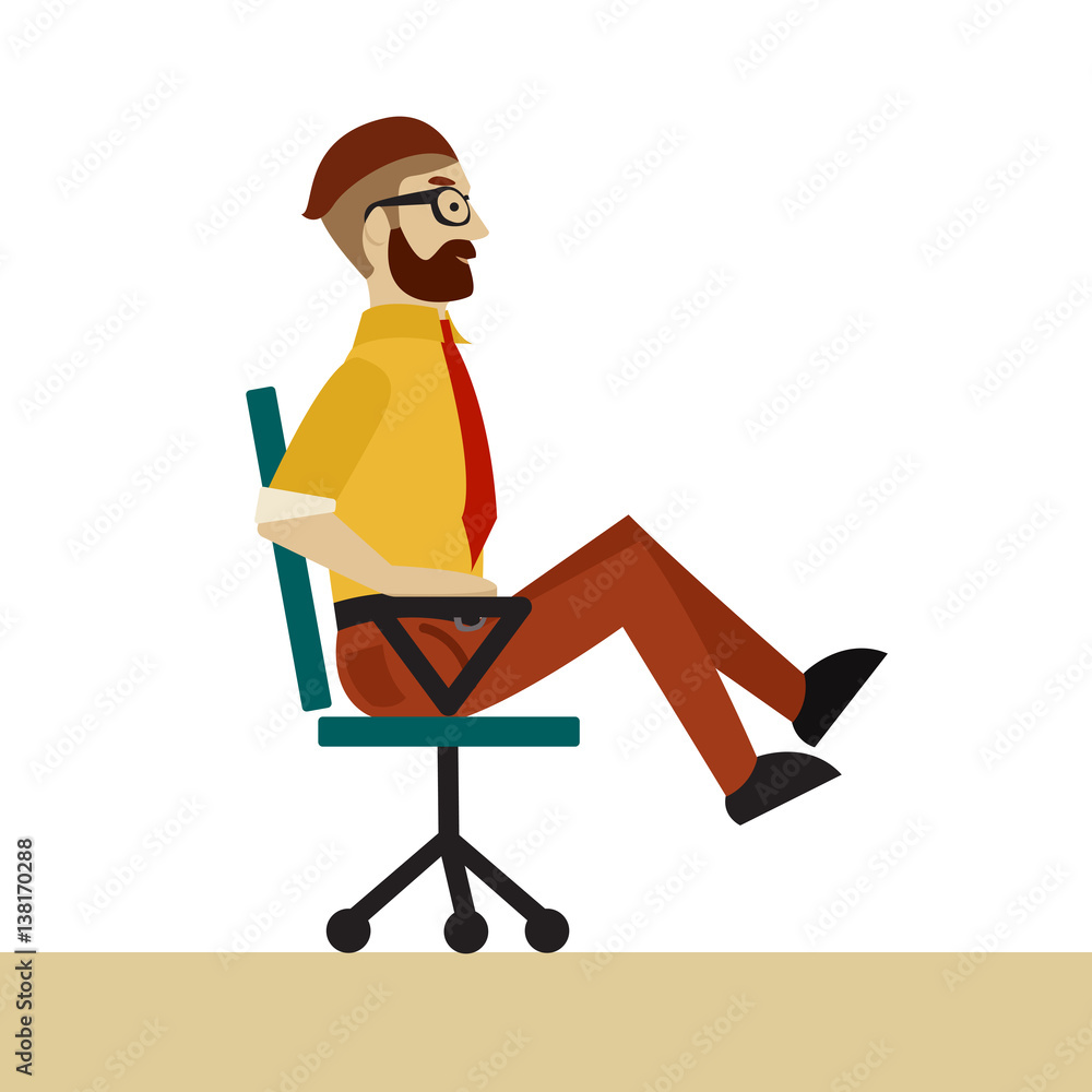 Man in business clothes is doing exercises for back on the office chair. Businessman in healthy strengthening legs pose. Man in business clothes is doing exercises for back on the office chair. Businessman in healthy strengthening legs pose.