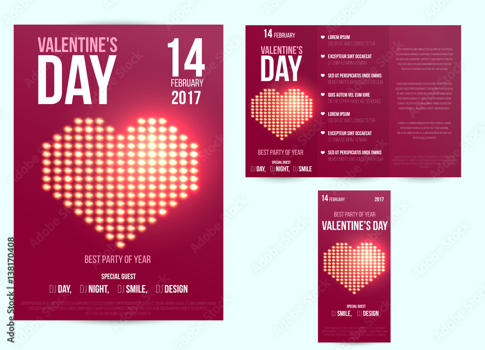 Set covers template for poster, flyer and brochure or greeting card. Design inspiration for valentine's day. Vector illustration