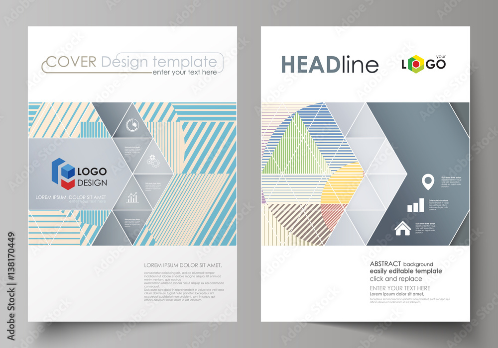 Business templates for brochure, magazine, flyer, booklet or report. Cover template, abstract vector layout in A4 size. Minimalistic design with lines, geometric shapes forming beautiful background.