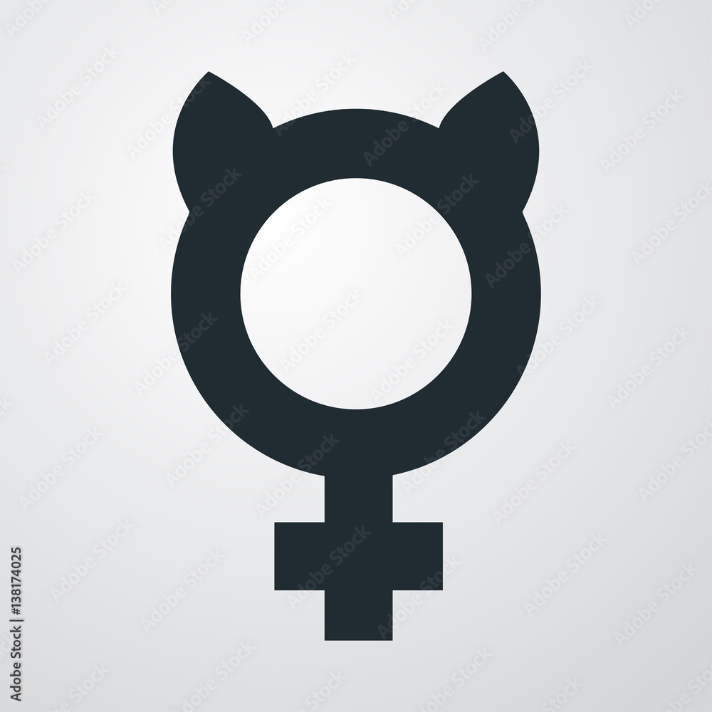 Icono plano femenino con orejas gato en fondo degradado - obrazy, fototapety, plakaty 