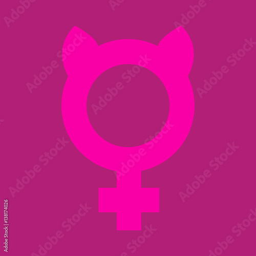 Icono plano femenino con orejas gato en fondo violeta