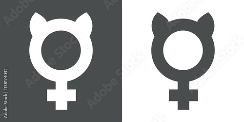 Icono plano femenino con orejas gato gris y blanco
