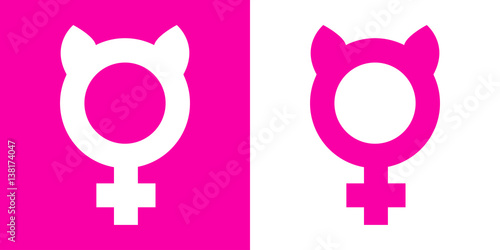 Icono plano femenino con orejas gato rosa y blanco
