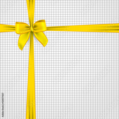 Yellow ribbon with a bow. Tape bandages gift. The holiday package with bow knot