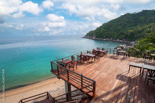 Wooden deck with sea view located next to the beach
