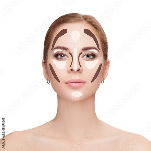 Contouring. Make up woman face on white background. Professiona