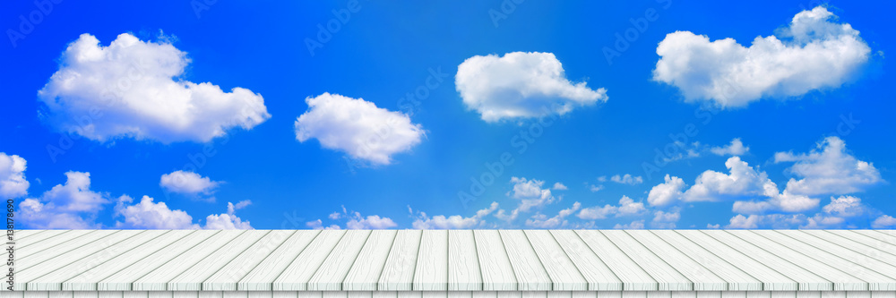 white wood floor and blue sky for design white wood floor and blue sky for design