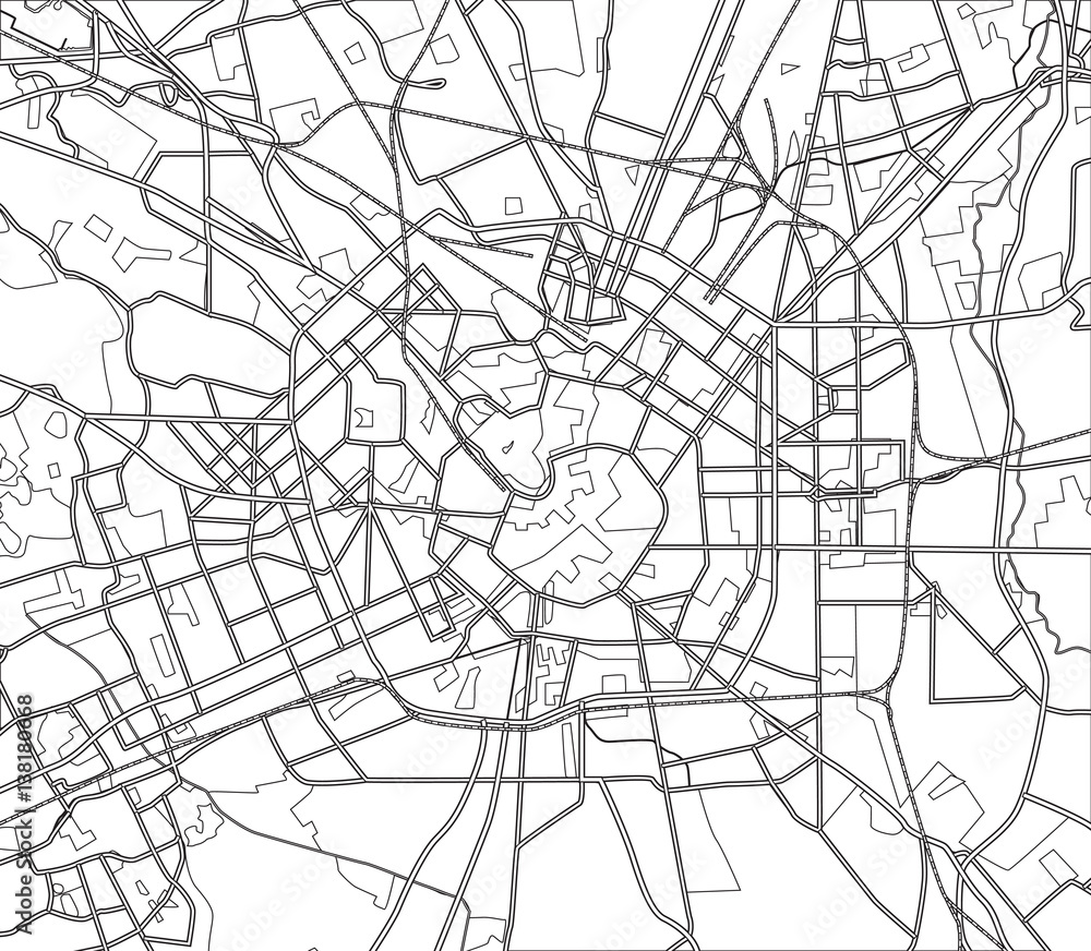 Obraz premium Black and white scheme of the Milan, Italy. City Plan of Milan