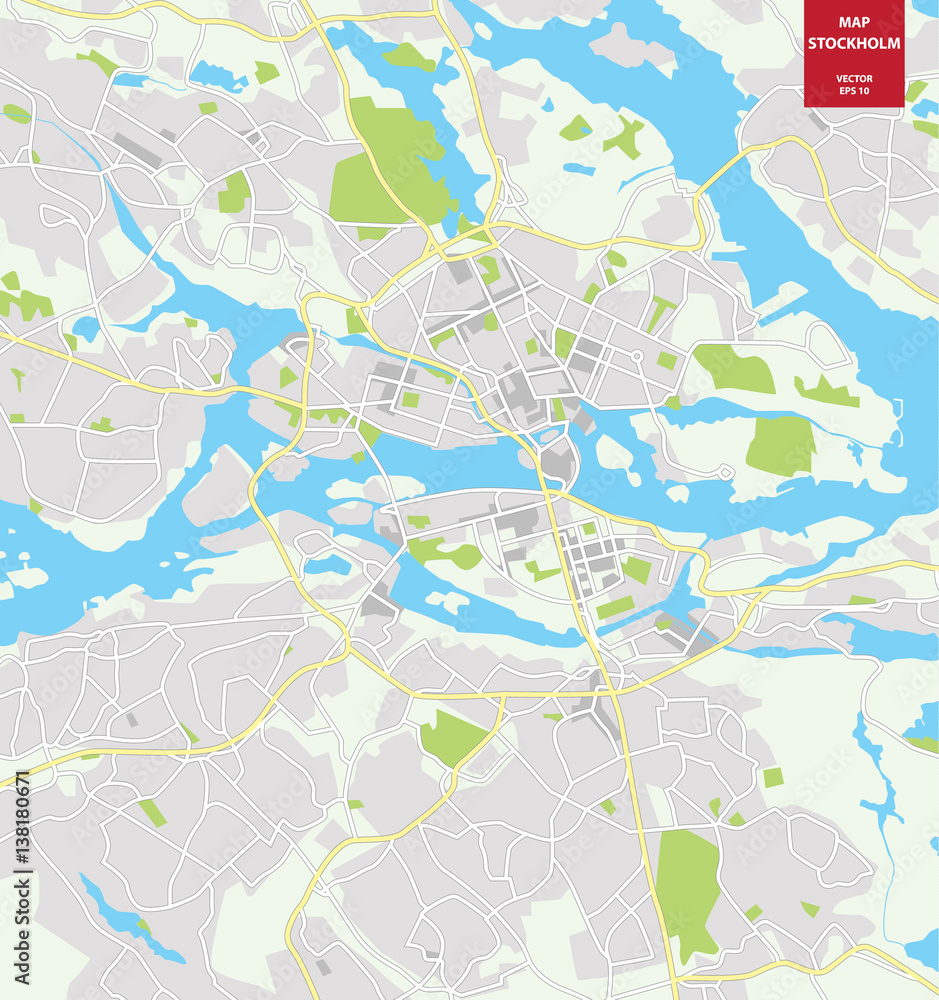 Vector color map of  Stockholm, Sweden. City Plan of Stockholm
