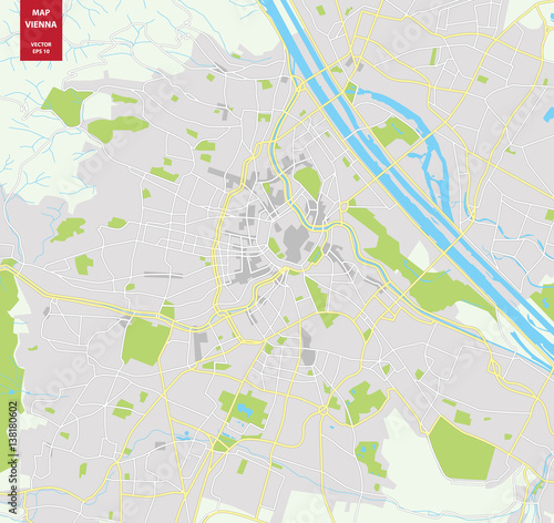 Photography Vector color map of  Vienna, Austria. City Plan of  Vienna