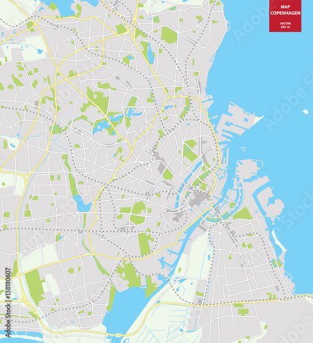 Vector color map of  Copenhagen, Denmark. City Plan of Copenhagen