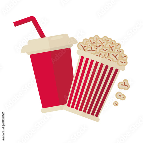 Cinema popcorn and soda drink for movie vector flat icon