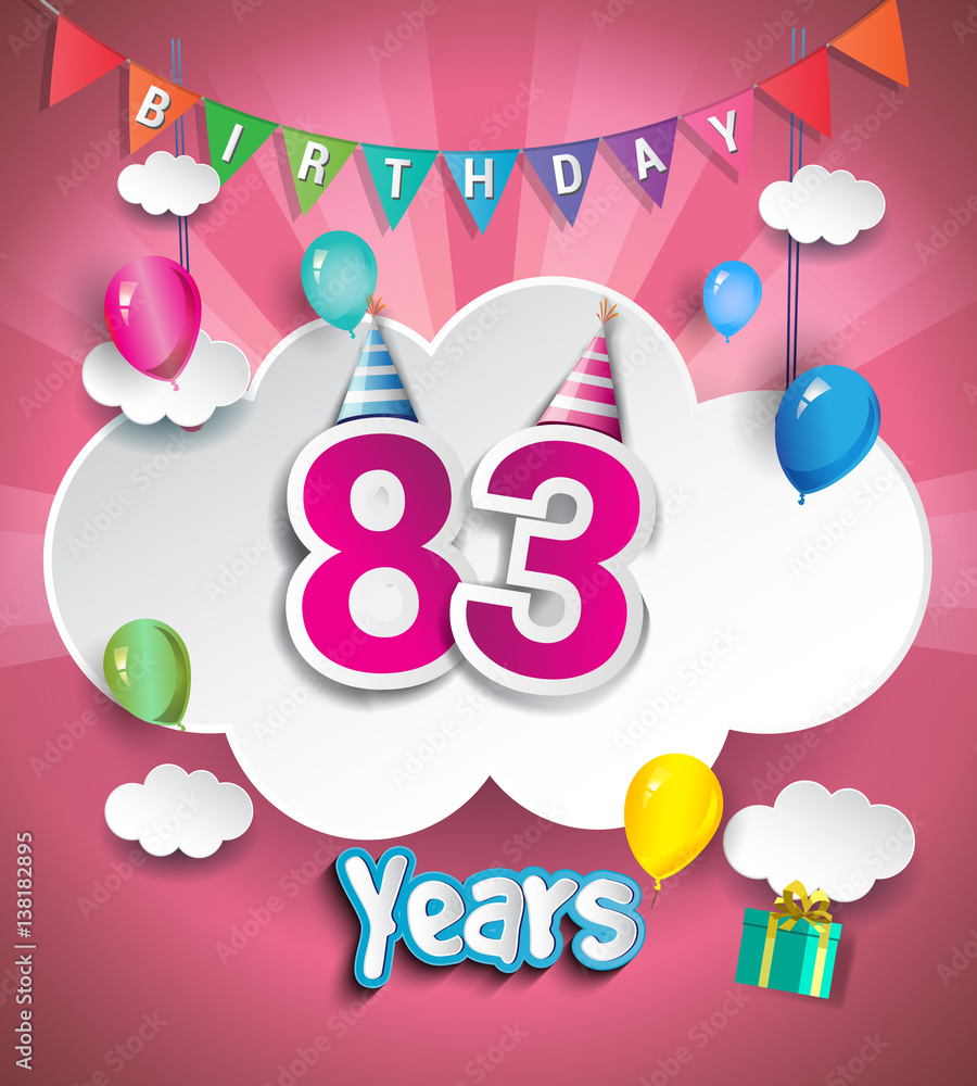83 years birthday Celebration Design, with clouds and balloons ...