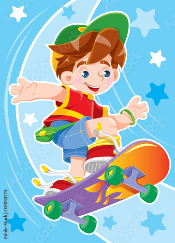 Happy boy riding a skateboard