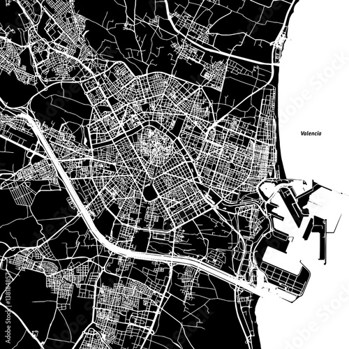 Fotografie, Obraz Valencia Vector Map