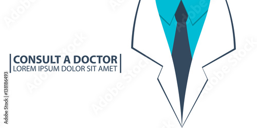 Poster Consult a Doctor, Medical care. Medical gown. Vector flat illustration.