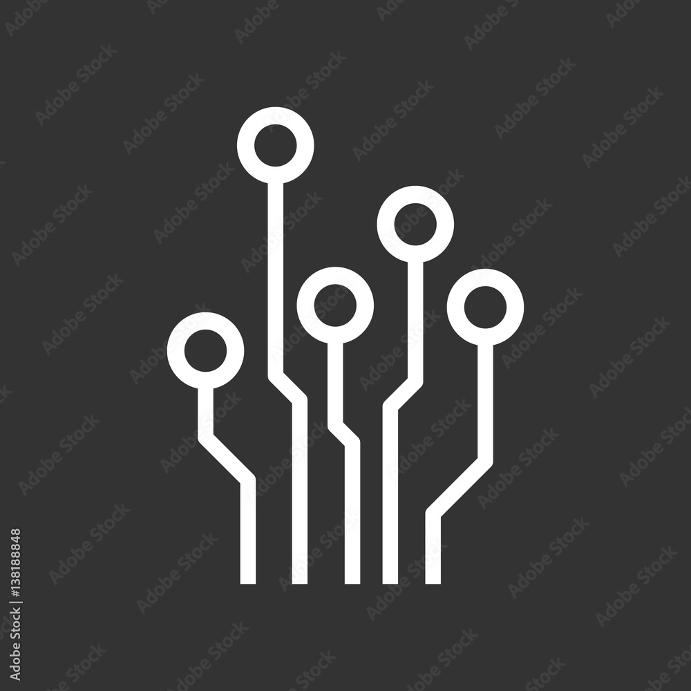 Circuit board icon. Technology scheme symbol flat vector illustration on black background. Circuit board icon. Technology scheme symbol flat vector illustration on black background.