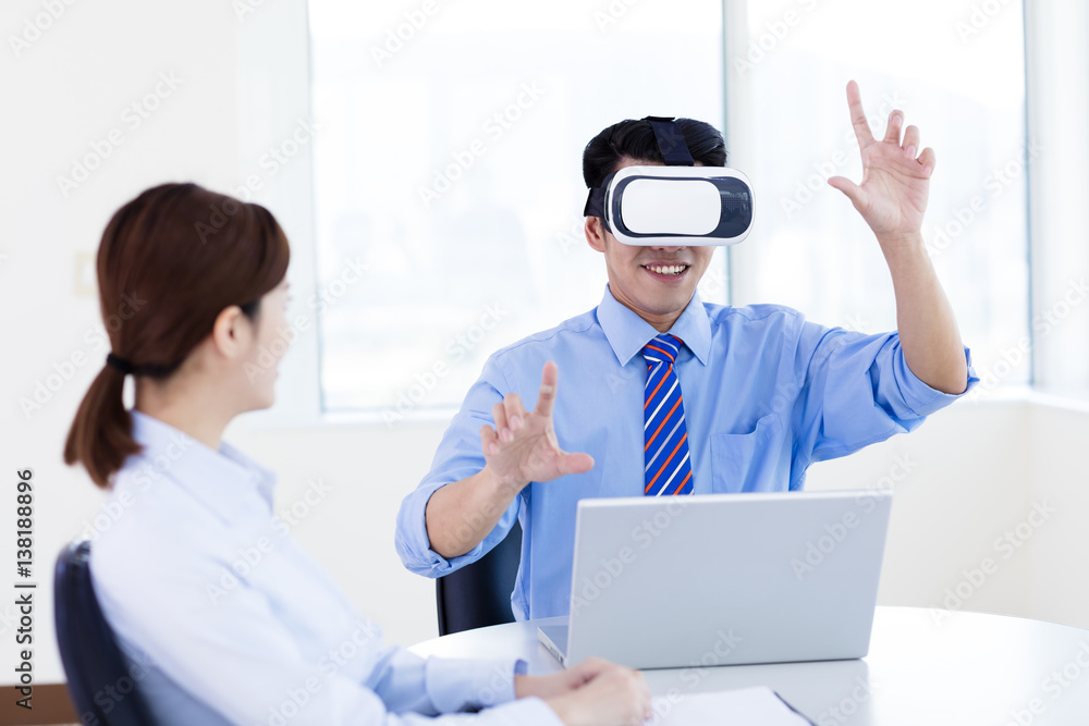 young Businessman wearing vrl glass at conference office young Businessman wearing vrl glass at conference office