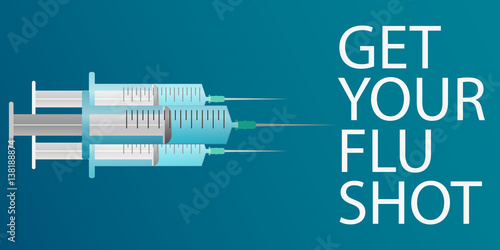 Medical care. Syringe for injection vaccine . Vector flat illustration.