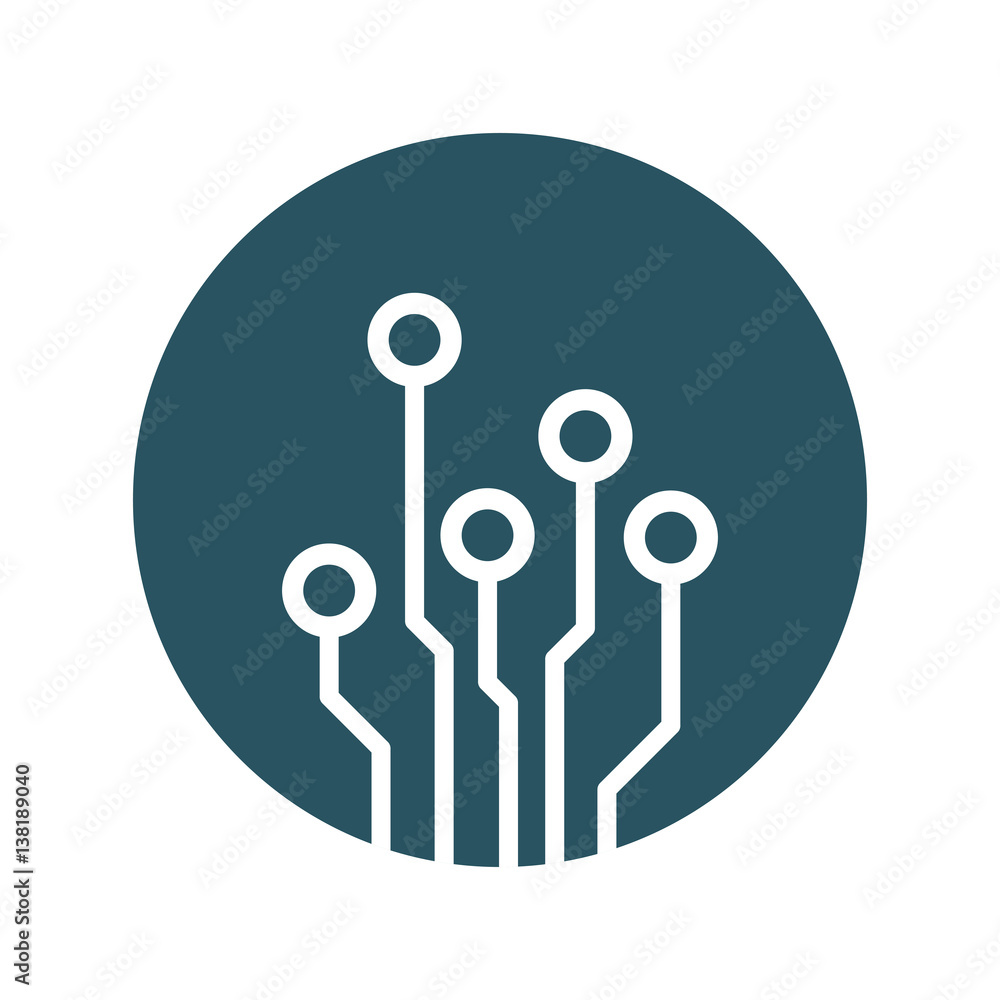 Circuit board icon. Technology scheme symbol flat vector illustration on blue background. Circuit board icon. Technology scheme symbol flat vector illustration on blue background.