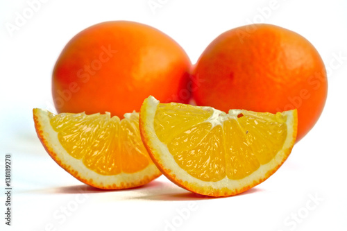 Closeup of oranges on a white background