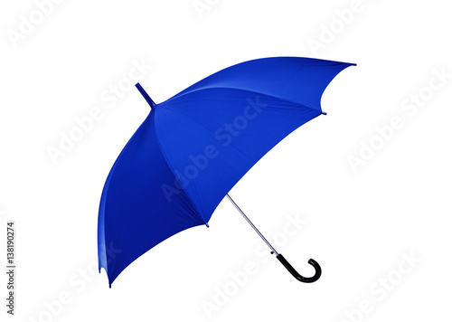 Opened blue umbrella isolated on white