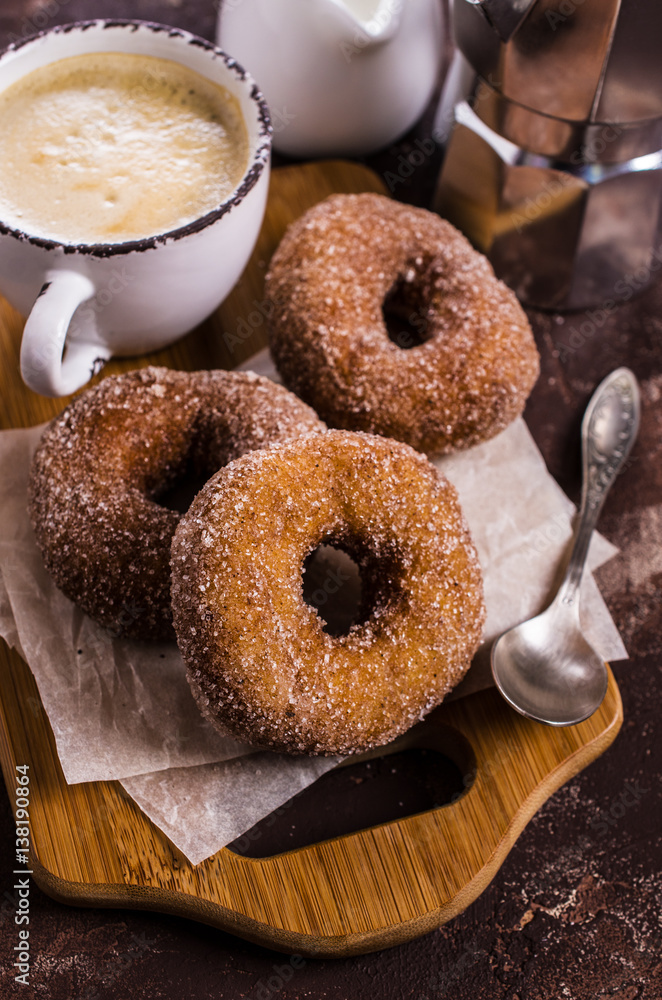 Donuts with sugar and cinnamon