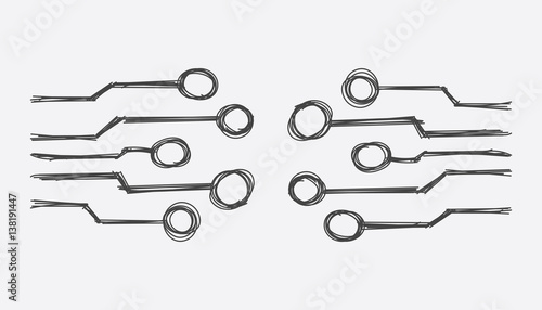 Hand drawn circuit board icon. Doodle scetch technology scheme symbol flat vector illustration on white background.