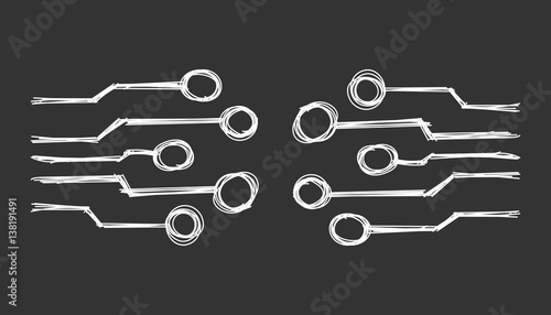 Hand drawn circuit board icon. Doodle scetch technology scheme symbol flat vector illustration on black background.